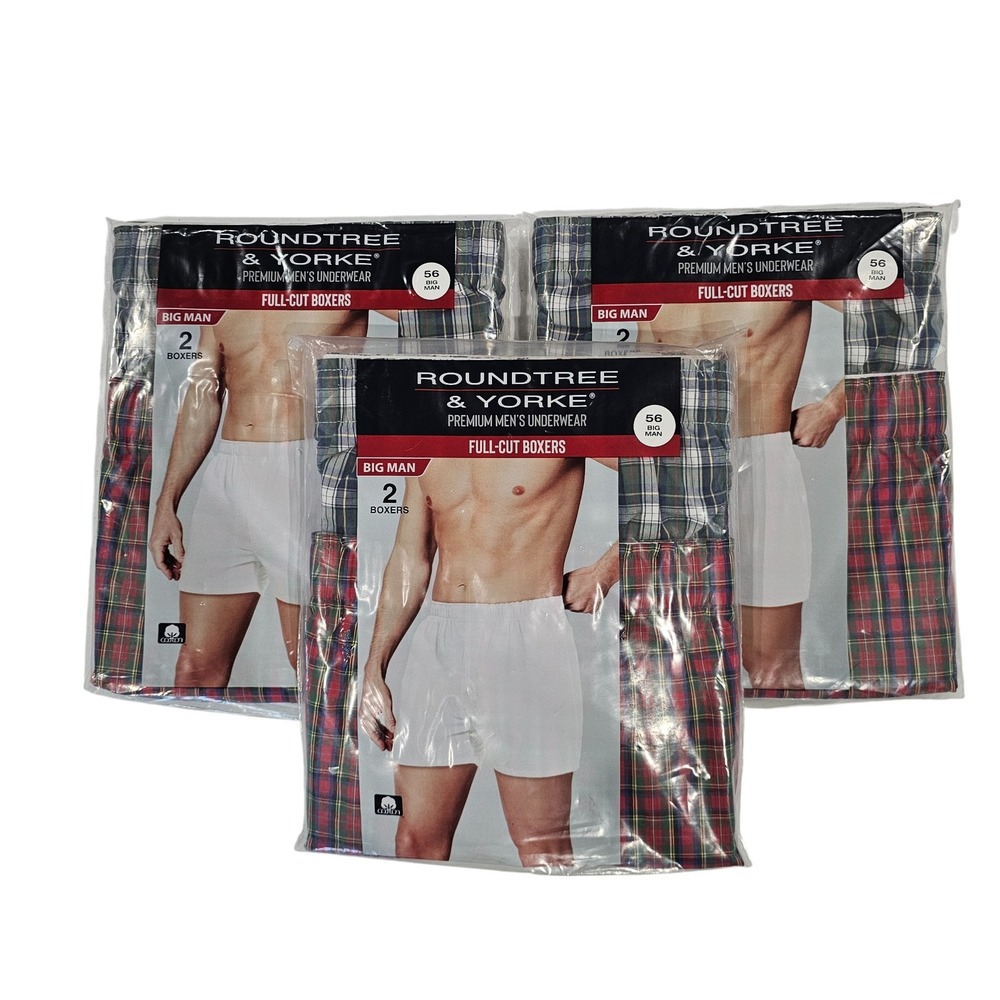 Lot of 3 Big Man Boxers Size 56 Roundtree & Yorke (6 Pairs) Full-Cut Underwear